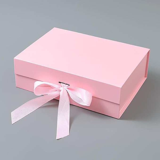 Nvzi 1Pc 22x16x8.8cm Collapsible Paper Gift Box with Ribbon Reusable Decorative for Wedding Birthday Party Holiday Favor Gift Packaging，Pink
