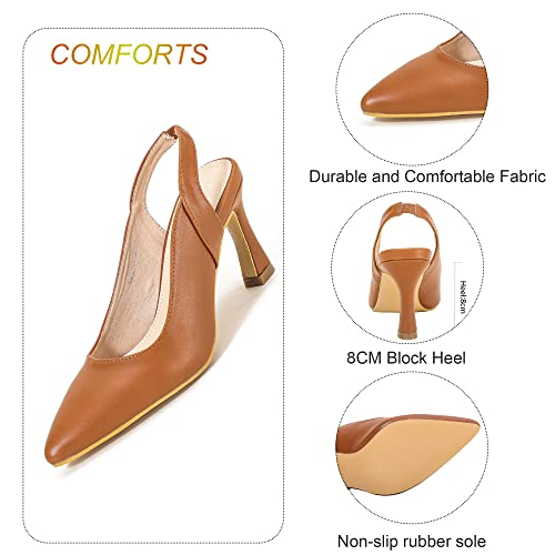 Kkp Womens Slingback Pointed Toe Stiletto Pumps Slip-On High Heels Office Lady Sandals Party Prom Dress Shoes(Brown,10) #TOP2