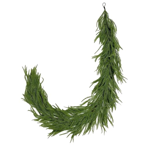 6FT Real Touch Norfolk Pine Green Artificial Christmas Garland Faux Greenery Garland for Holiday Fireplace Mantle Window Indoor Outdoor Decor, Winter Christmas Decorations, 1 Pcs