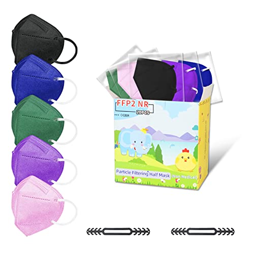 ECOUIS FFP2 Masken in Bunt Kleine Größe, Schutzmasken CE Zertifiziert in Einzelverpackung, Farbige Komfortable Mundschutzmasken für Kleine Gesichter, FFP2 Partikelfiltermaske - 5 Farben 20 Stück Cover