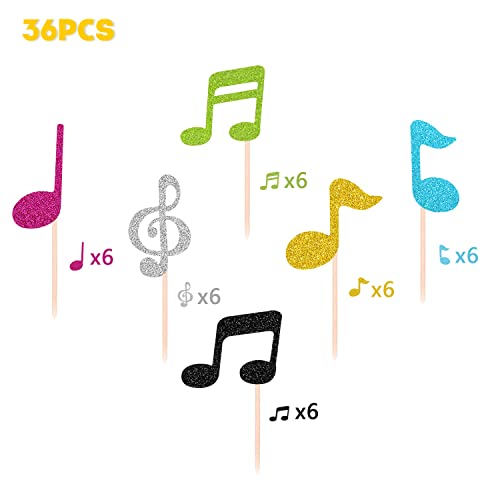 36 Pcs Music Note Cupcake Toppers For Music Themed Party Decorations Colorful Glitter Musical Symbol Cake Picks For Kids Baby Shower Birthday Party Supplies #TOP2