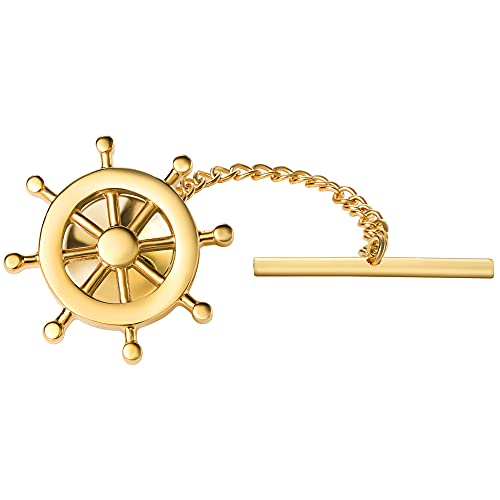HAWSON Men's Tie Pin Interesting Tie Tacks with Chain for Men Necktie Accessory (Helm Tie Pins Gold)