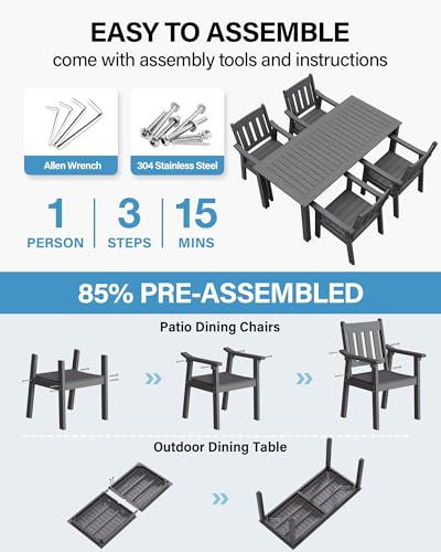 Image of YEFU Patio Dining Chairs Set of 4: All Weather Outdoor Dining Chairs with Wide Curved Seat and Backrest - Outdoor Furniture Plastic for Outside Backyard /Garden /Porch /Deck 350lbs Capacity Grey