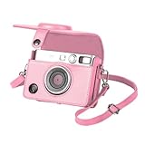 チェキフィルム instax mini Evoケース チェキ 保護カバー チェキ 全面保護 傷つけ防止 ショルダーストラップ付き PUレザー 携帯便利 取り出し簡単 磁気スナップ付き (ピンク)