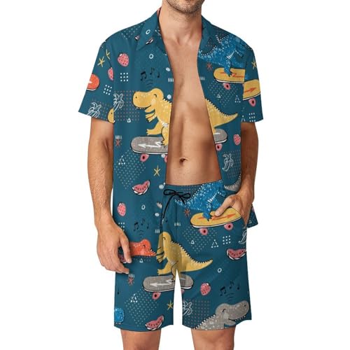 Skateboard dinosaure chemise hawaïenne ensemble été short homme S