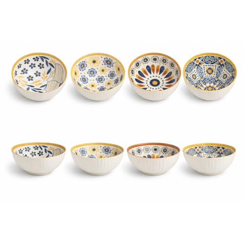 Image of Bohemian Porcelain Bowls Set of 4 | 300 ML Microwave & Dishwasher Safe | Designer Soup, Cereal & Snack Bowls for Everyday Use
