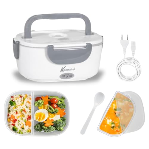 VIRSUS 1 Scaldavivande Elettrico Portatile chiusura ermetica, 2 Contenitori Removibili con piastra riscaldante in Acciaio, 220V - 40Watt Porta pranzo da Ufficio Vari Colori (Grigio) - 084F