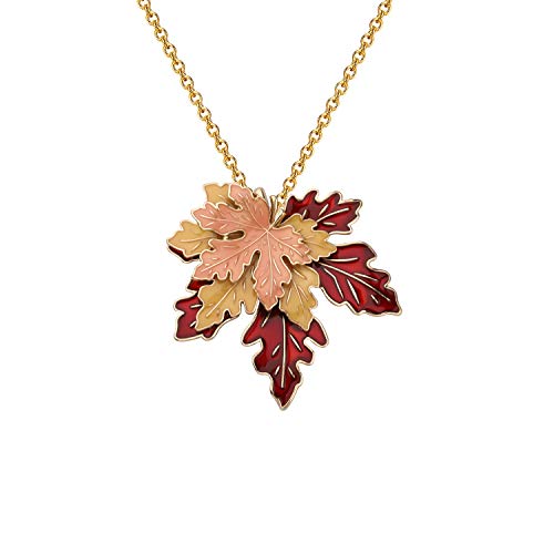 LQRI Maple Leaf Necklace Tri-Color Metal Maple Leaf Pendant Women Long Necklace Canadian Maple Leaves Clothing Accessories Necklaces Jewelry for Women Girls (n-maple leaf)