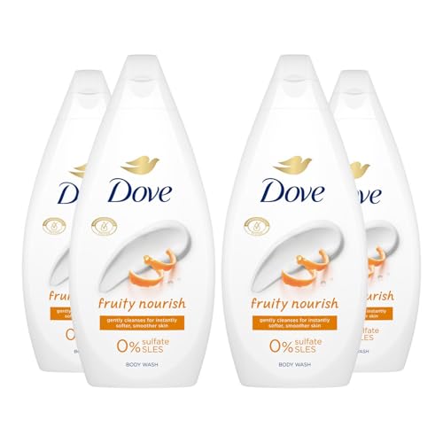 Dove Fruity Nourish Body Wash 0% Sulfate SLES for Women Made with Naturally Derived Cleansers and Plant Based Moisturiseres Gently Cleanses for Softer and Smoother Skin, 450ml Pack of 3
