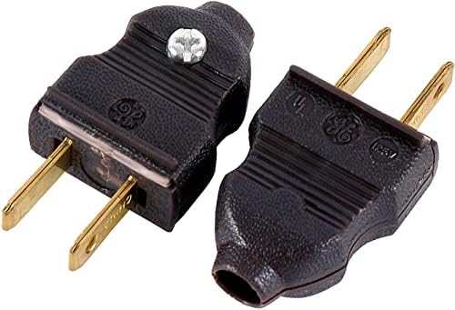 GE Extension Cord Plug Replacement, 2 Pack, Polarized, 2 Prong, 125VAC/15A, Ideal for Small Appliances Such as Power Strips and Lamps, Great for DIY Projects, UL Listed, Brown, 54266