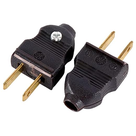 GE Extension Cord Plug Replacement, 2 Pack, Polarized, 2 Prong, 125VAC/15A, Ideal for Small Appliances such as Power Strips and Lamps, Great for DIY Projects, UL Listed, Black, 54266