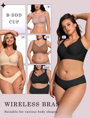 Image of OEAK Womens Wireless Jelly Bras Plus Size Support Push Up Comfortable Bra | no underwire,full coverage,for large breast,minimizer bra,seamless,tshirt bras,everyday bra