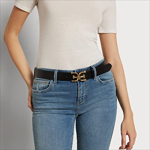 Sam Edelman Women's Casual Double-E Logo Plaque Buckle Leather Belt for Jeans and Trousers2