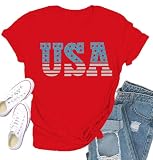 Qskall USA Shirts for Women 4th of July T-Shirt Patriotic Tee Tops