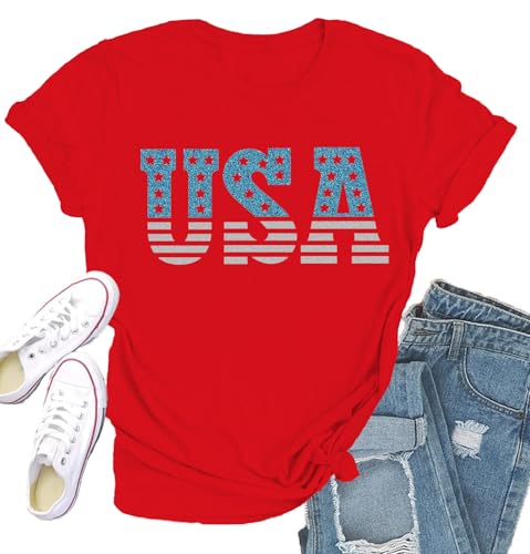 Qskall USA Shirts for Women 4th of July T-Shirt Patriotic Tee Tops