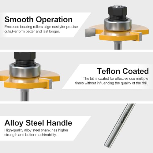 Image of Slot Cutter Router Bit 1 /4 Shank, 3 Wing Slotting Cutter Router Bit for T-Molding Slot Cutting | 1 /4 inch Carbide Height
