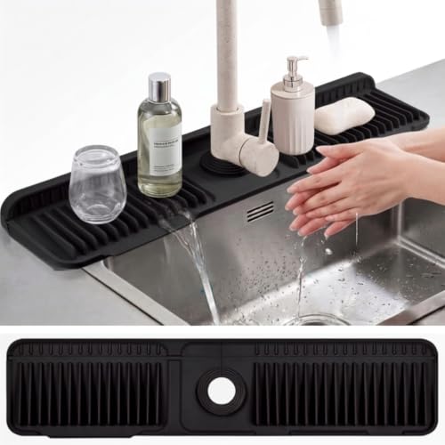 AAROO 24 Inch Longer Faucet Mat for Kitchen Sink Water Spash Guard (Black)