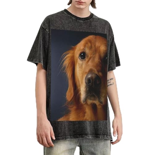 T-shirt Golden Retriever1 homme en coton lourd vintage coupe ample