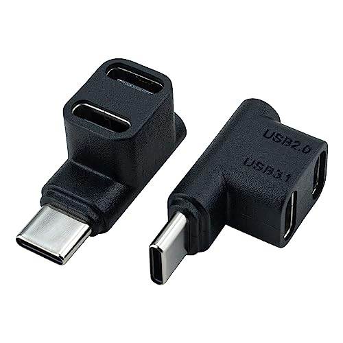 Leehitech 2 Pack 100W USB C Branch Adapter, 10Gbps 2 in 1 Right Angle USB C Male to (USB 2.0 C Female+USB 3.1 C Female) Splitter 20V/5A Safe Charging for iPhone 16/15, MacBook, Laptops, Tablets