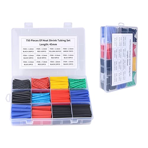 KIQIONE Heat Shrink Tubing Kit 1/2 Wire Heat Shrink Tube Set Waterproof Electric Insulation Heat Shrink Tube Kit for Marine, Circuit, Car, Hydropower Repair Industrial Heat-Shrink 2:1 (750pcs)