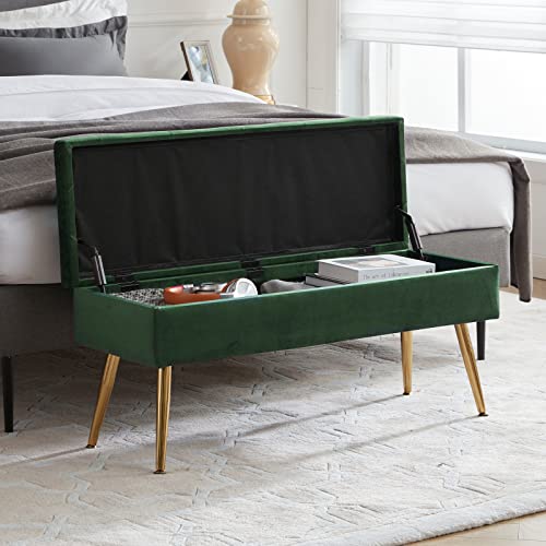 Rucuken Storage Bench With Storage Bench For Bedroom End Of Bed Bench Foot Of Bed Bench Entryway Bench Storage Ottoman Bench 40" W X 13.8" D Dark Green Velvet Bench #TOP2