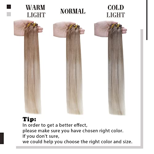 Easyouth Clip In Hair Extensions Real Human Hair Ombre Light Brown To Ash Blonde Mix Platinum Blonde Balayage Clip In Extensions Human Hair Extensions Clip In Long Hair For Women 18 Inch 5Pcs/70G #TOP5