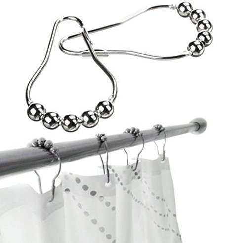 Gefeii Stainless Steel Shower Curtain Hooks Heavy Duty Rustproof Shower Curtain Rings For Roller Glide Of Bathroom Shower Rod Set Of 24(Polished Nickel) #TOP6