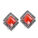 Material: plata LOt Pendiente con Forma de Gota para Mujer, Pendientes Finos de Plata Tailandesa, Joyería de Plata Esterlina S925, Pendientes Rojos de Granate Facetadogranate, Plata 925