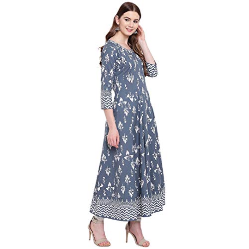 Image of Divena Grey Cotton Gotta Patti Work Anarkali Kurta