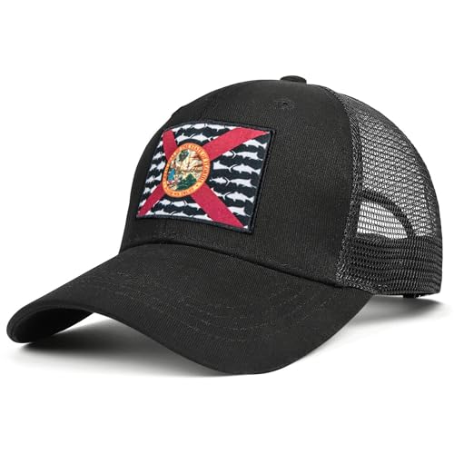 Adjustable Florida State Flag Trucker Hat Mesh Baseball Cap with Embroidered Patch for Men Women