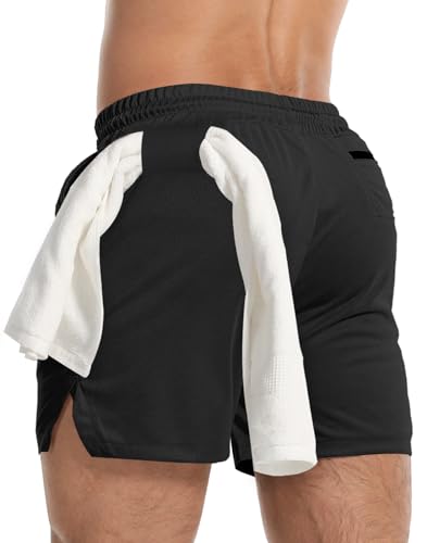 Aolesy Men's Lightweight Gym Shorts for Bodybuilding & Running with Zip Pockets