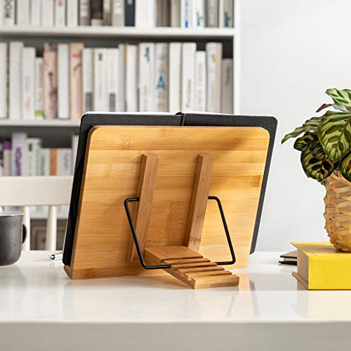 Wishacc WS-BSZ02 Bamboo Book Stand Cookbook Holder With 5 Adjustable Height 13.2 X 9.2 Inch thumb #5