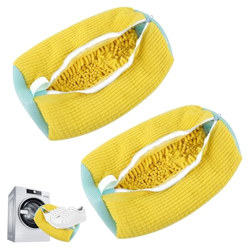 PILCAVE 2Pcs Laundry Shoe Bag for Washing Machine and Dryer, Shoe Cleaning Bag for All Shoe Types and Sizes Yellow