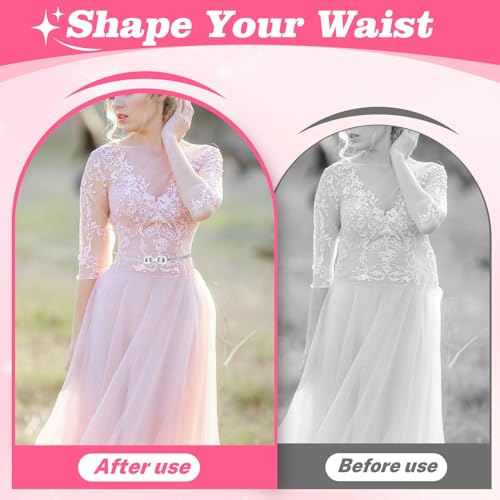 4 Pack Women Skinny Waist Belt for Dress, Elastic Metal Chain Belt Fashion Rhinestone Pearl Thin Stretchy Cinch4