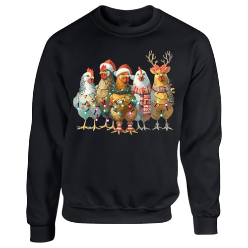 Image of D&T Mens and Womens Chickens Christmas Jumper Sweatshirts #MC 5XL Black