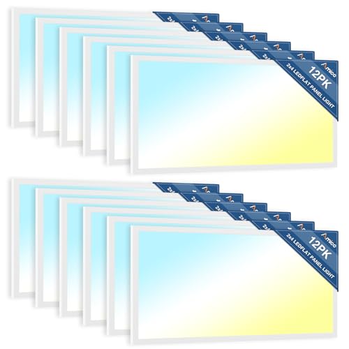 Amico 12 Pack 2x4 LED Flat Panel Light Fixture, 6250 LM, 4000K/5000K/6500K, 30W/40W/50W, Dimmable 0-10V, LED Drop Ceiling Lights for Office Commercial Use, Dustproof ETL Listed, FCC, DLC