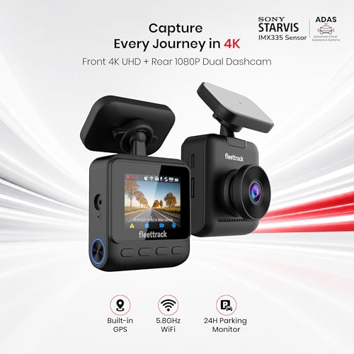 Image of Fleettrack Car DashCam with GPS & WiFi | Night Vision | Voice Control | Parking Mode | Supports up to 128GB (F11 Dashcam (4K Front + 2K Rear))