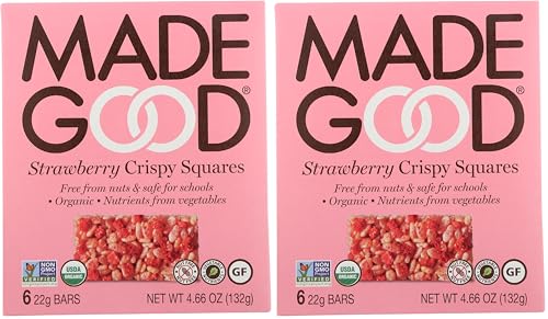 MadeGood Strawberry Crispy Squares, 6 Healthy Snacks, 0.78oz (Pack of 2)