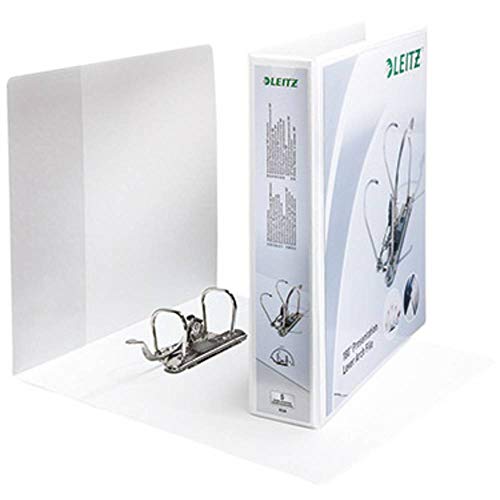 LEITZ 42260001 - Archivador con bolsa transparente en portada y lomo A4 Maxi 180º Lomo 50 mm color blanco