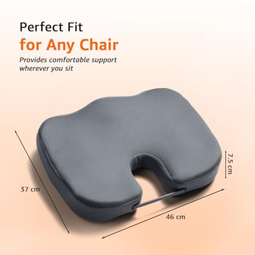 Image of amazon basics Memory Foam Coccyx Seat for Chair & Car | U-Shape Comfort Support for Office Seating & Driving | Breathable Design with Anti-Slip Base - Grey