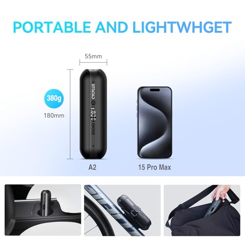 CYCPLUS Luftpumpe 150PSI Elektrischer Kompressor Tragbar Fahrradpumpe Mini Reifenpumpe mit Digital LED Anzeige LED Licht Wiederaufladbarer Li-ionen für alle Fahrräder Motorräder und Autos