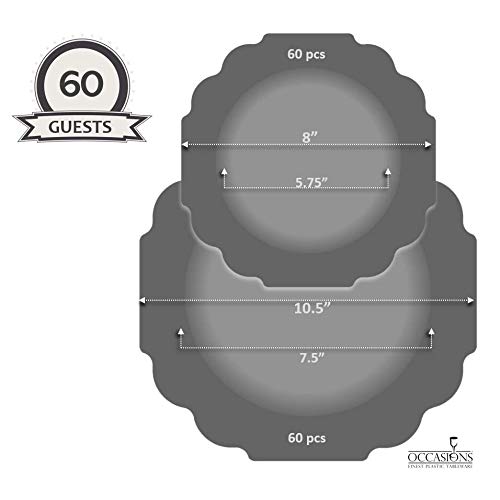 " Occasions" 120 Plates Pack,(60 Guests) Heavyweight Wedding Party Disposable Plastic Plates Set -60 X 10.5'' Dinner + 60 X 8'' Salad/Dessert Plate (Imperial Ivory And Gold) #TOP3