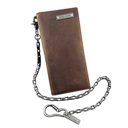 Men's Biker Crazy Horse Leather Long Chain Wallet Multi-card Coin Wallet Purse
