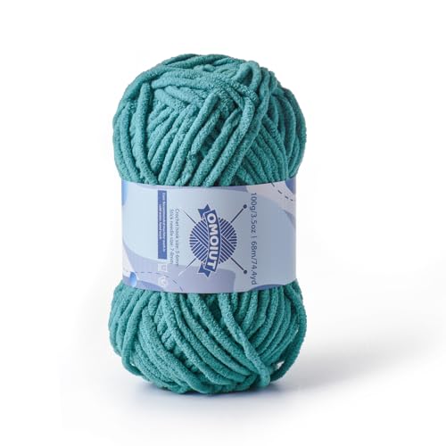 Image of Chunky Chenille Yarn for Crocheting, Baby Yarn for Crocheting Soft Blankets, Bulky Yarns for Crochet Amigurumi, 100g (74.3yds) Fluffy Velvet Yarns for Hand Knitting (Deep Cyan)