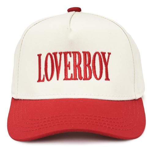 Funky Junque Kids Trucker Hat Baseball Cap - Two Tone Vintage Baby Baseball Cap Infant Baseball Hat Toddler Snapback Hat - Loverboy - Red/Beige (Small - 12-24 Months)