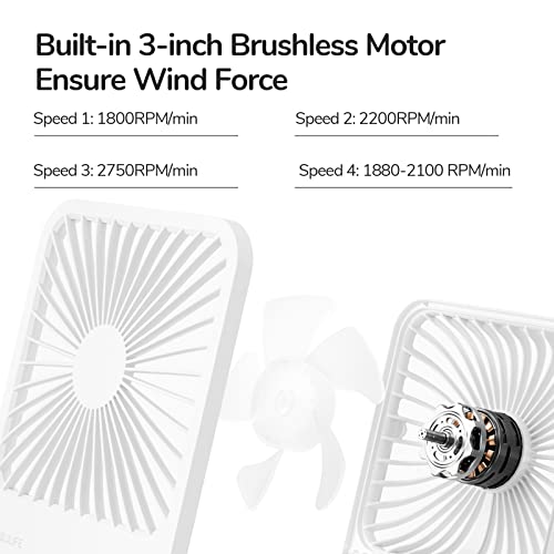 Image of JISULIFE Small Desk Fan Battery Operated, 180 Foldable Portable Fan, 4 Speeds Adjustable Ultra Quiet for Home Office Travel Outdoor-White