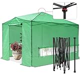 EAGLE PEAK Instant Pop-up Greenhouse, Indoor Outdoor Plant Gardening Green House, Roll-Up Zipper Doors & Side Windows - Winter Support Pole, Walk in 12x8 ft, Green/Clear