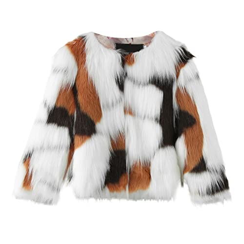 Girls Fluff Faux 𝗙𝘂r Coat Windproof Long Sleeve Open Front Tie Dye Thick Outerwear Kids Winter Warm Jacket