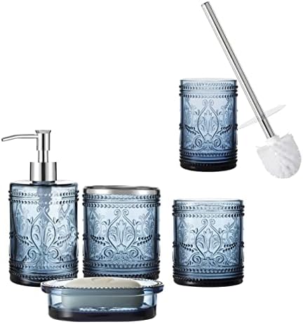 Amazon.com: 5PCs Dark Blue Glass Bathroom Accessories Set with ...