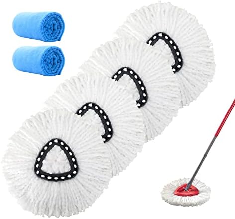4 Pack Mop Replacement Heads Microfiber Spin Mop Refills Replace Head Safe for All Hard-surfaced Floors Includes 2 Extra Cleaning Cloths